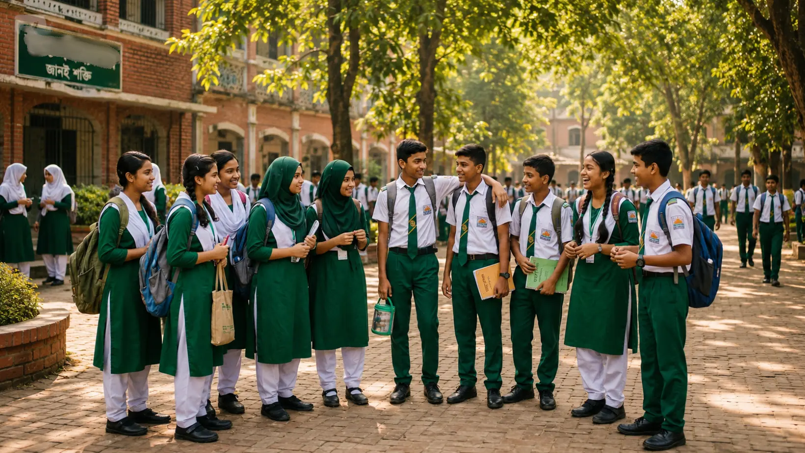 বাংলাদেশের স্কুল শিক্ষার্থীরা একসাথে হাসছে